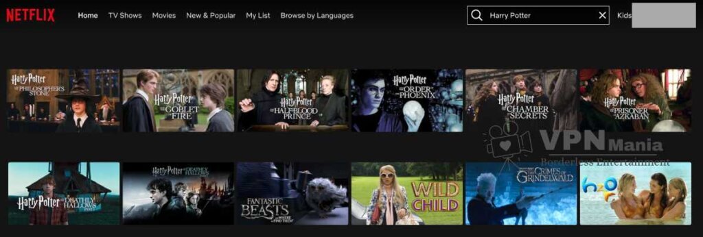 The list of Harry Potter Movies on Netflix