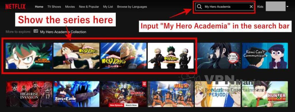 Showing My Hero Academia on Netflix