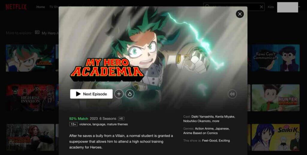 watching My Hero Academia on Netflix