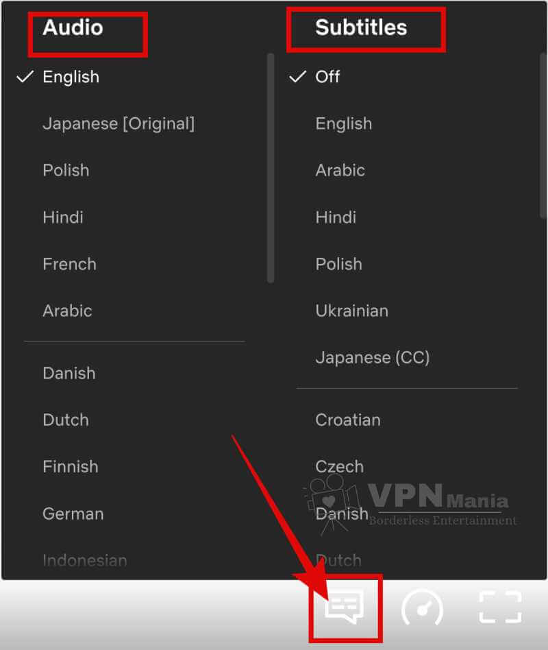 change the audio and subtitles on Netflix